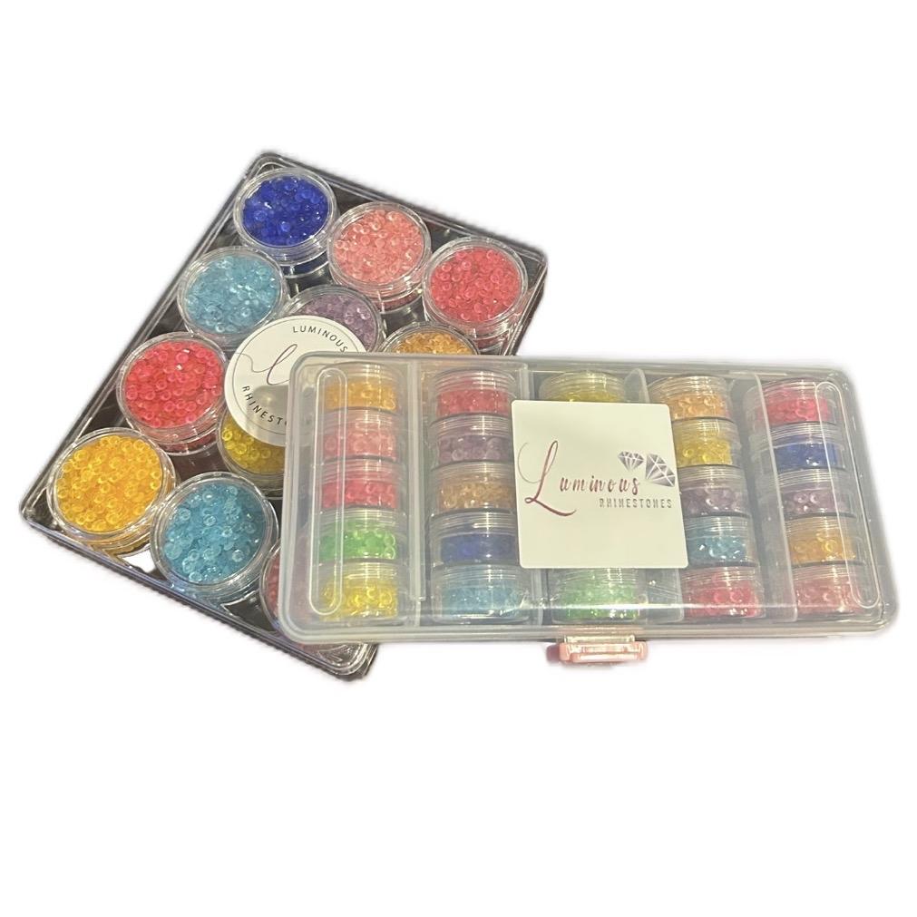 12pc Round Rhinestone Containers, Plus Storage Case